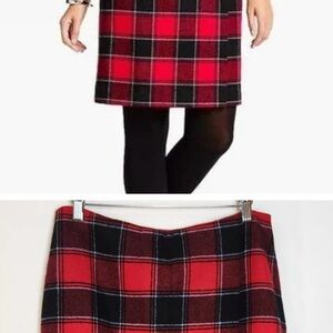 Talbots Plaid Faux Wrap A-Line Skirt Wool Blend Red Black Tartan 8